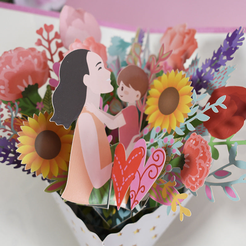 Mixed Flowers Bouquet Pop Up Card