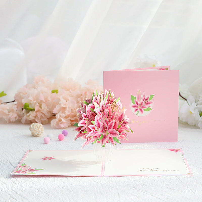 Pink Lilies Pop Up Card