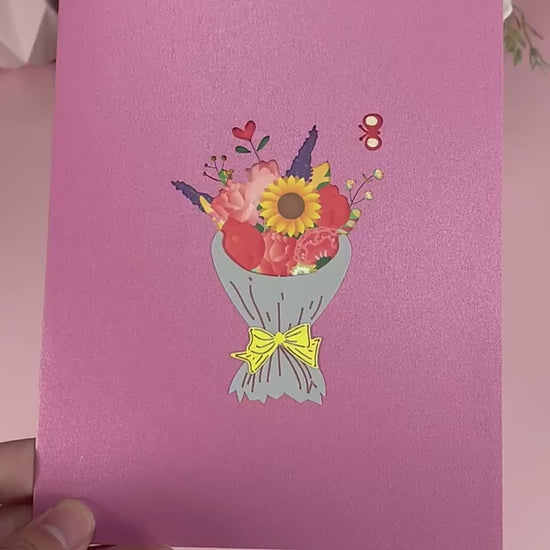 Mixed Flowers Bouquet Pop Up Card
