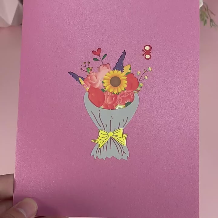 Mixed Flowers Bouquet Pop Up Card