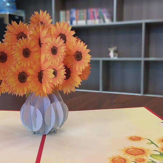 Sunflower Bouquet Pop Up Card, Birthday, Wedding, Greeting Card | Valentines Day Card