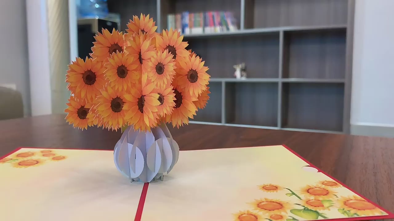 Sunflower Bouquet Pop Up Card, Birthday, Wedding, Greeting Card | Valentines Day Card