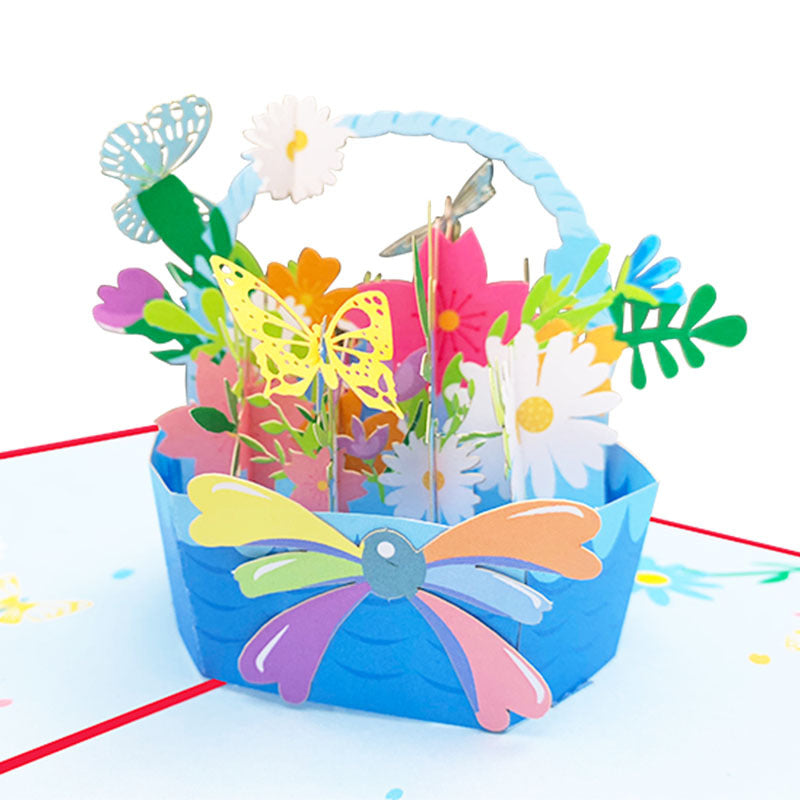 Spring Flowers Basket Pop Up Card - Q&T 3D Cards and Envelopes