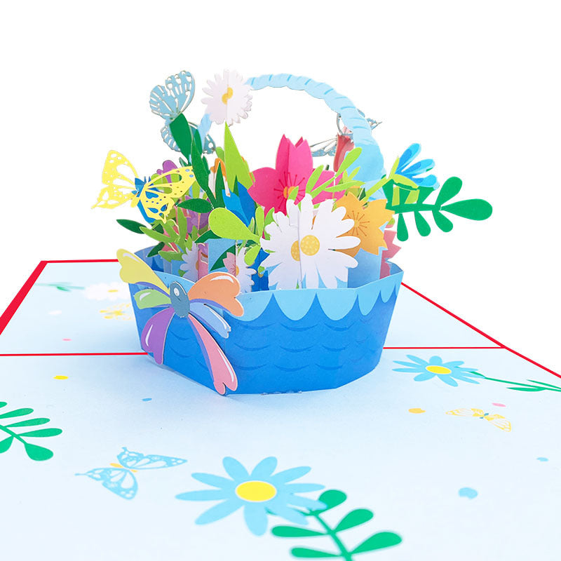 Spring Flowers Basket Pop Up Card - Q&T 3D Cards and Envelopes