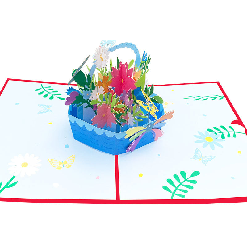 Spring Flowers Basket Pop Up Card - Q&T 3D Cards and Envelopes