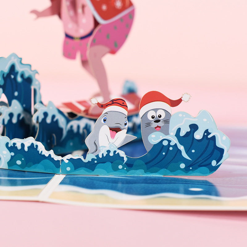 Surfing Santa Pop Up Card
