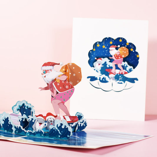 Surfing Santa Pop Up Card