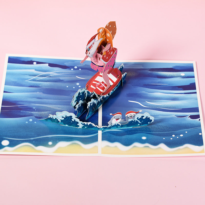Surfing Santa Pop Up Card