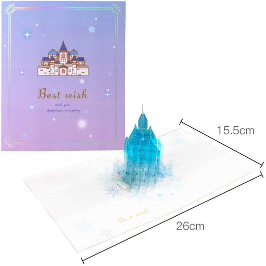 Blue Crystal Castle Pop Up Card - Best Wishes - Q&T 3D Cards and Envelopes