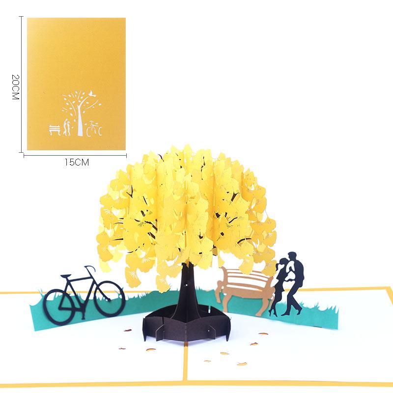 Couple Under Ginkgo Tree Pop Up Card - Q&T 3D Cards and Envelopes