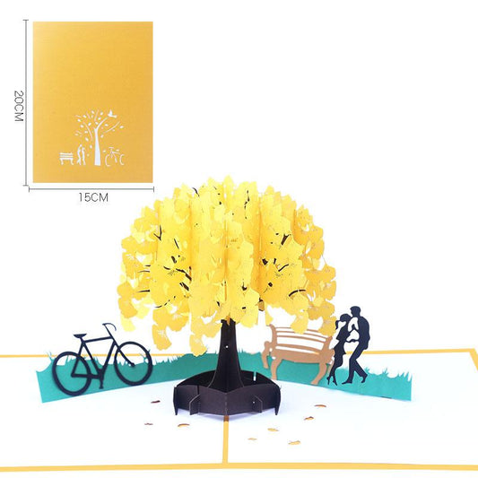 Couple Under Ginkgo Tree Pop Up Card - Q&T 3D Cards and Envelopes