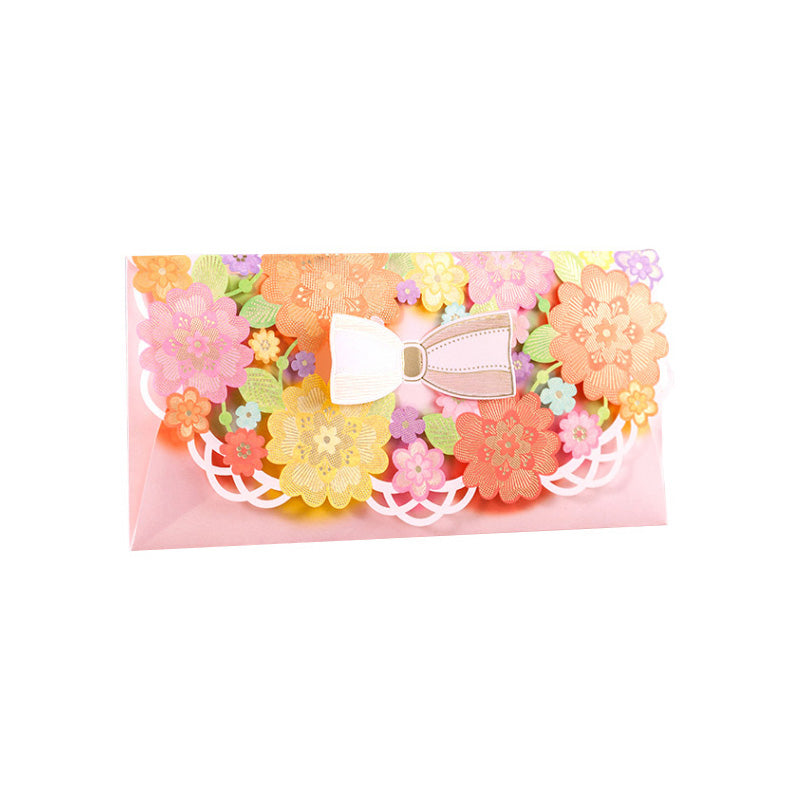 Pink decorative money envelope with colourful flowers opening | Wallet | Birthday Gift, Valentines Day, Wedding Present