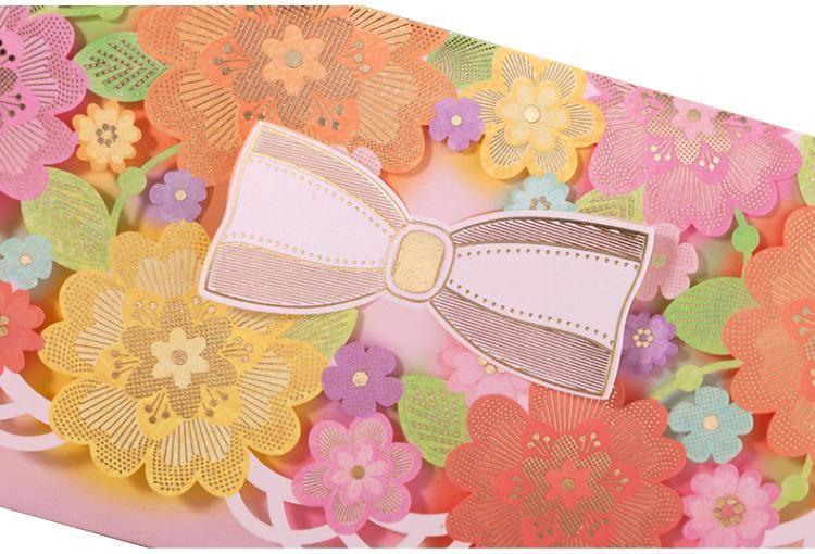Flower Theme Multi Colour Decorative Money Envelope With Bow - Q&T 3D Cards and Envelopes