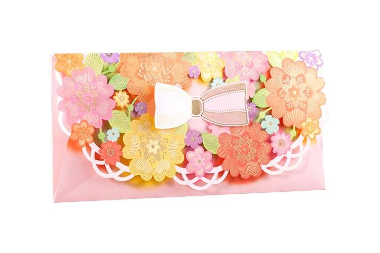 Flower Theme Multi Colour Decorative Money Envelope With Bow - Q&T 3D Cards and Envelopes