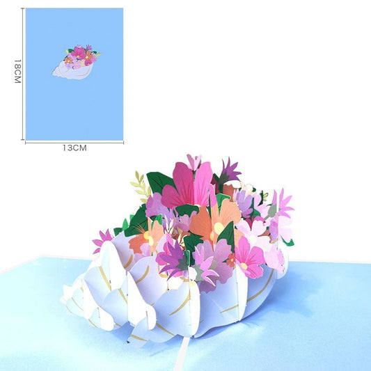Flowers in Sea Shell Pop Up Card - Q&T 3D Cards and Envelopes