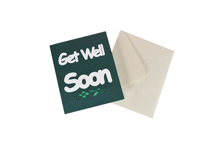 get well soon pop up card and corresponding envelope white background