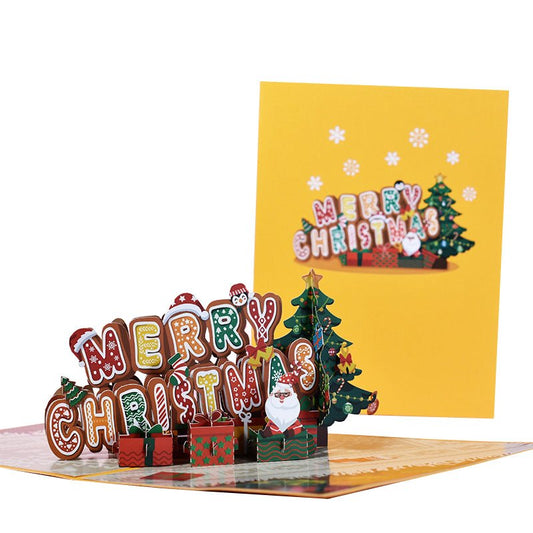 Merry Christmas Pop Up Card - Yellow - Q&T 3D Cards and Envelopes