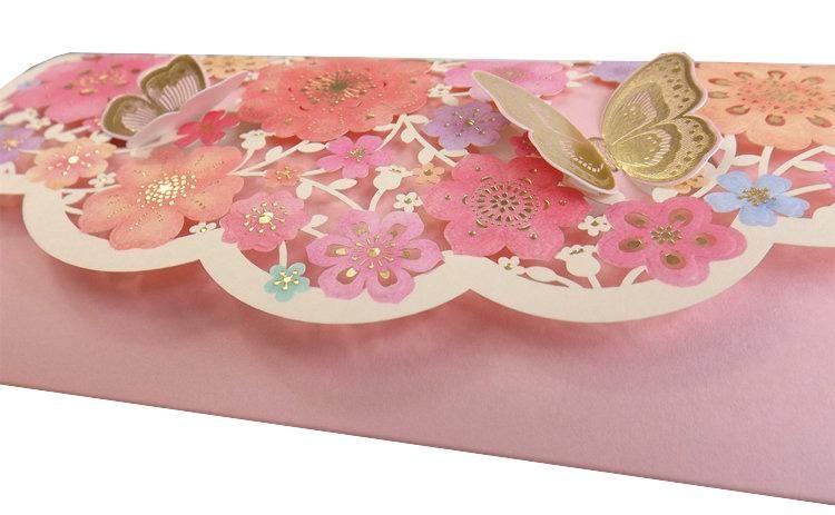 Pink Decorative Envelope - Floral Theme - Q&T 3D Cards and EnvelopesPink Decorative Envelope - Money Wallet - Lunar New Year Gift