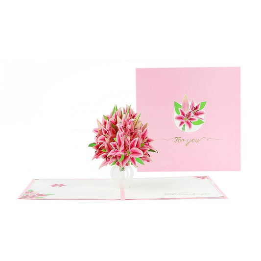 Pink Lilies Pop Up Card - Q&T 3D Cards and Envelopes