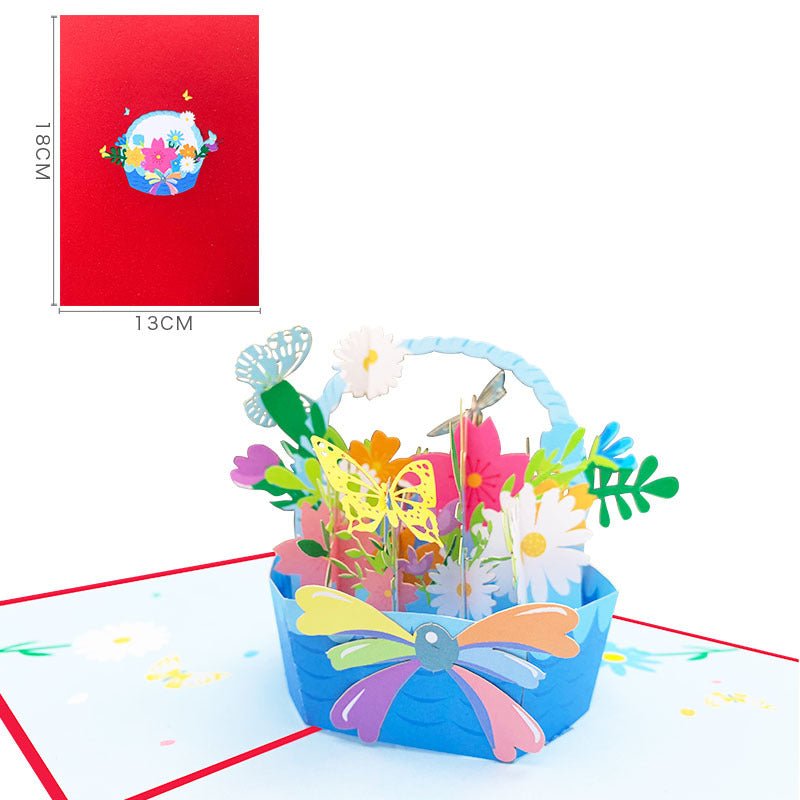 Spring Flowers Basket Pop Up Card - Q&T 3D Cards and Envelopes